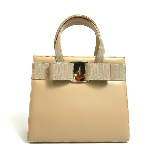 Salvatore Ferragamo BA214178 ヴァラ リボン カバン 2WAY ショルダーバッグ ハンドバッグ レザー レディース ベージュ