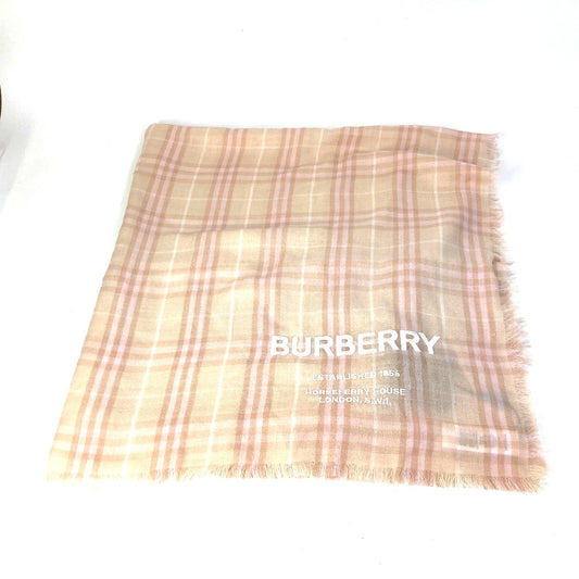 BURBERRY 8011095 チェック ロゴ ストール ショール フリンジ マフラー カシミヤ レディース ピンク/ベージュ