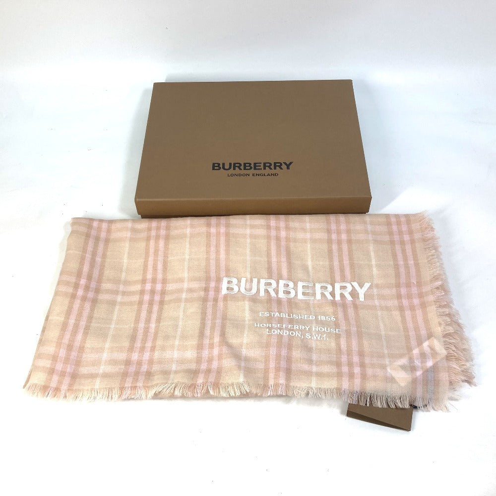 BURBERRY 8011095 チェック ロゴ ストール ショール フリンジ マフラー カシミヤ レディース ピンク/ベージュ