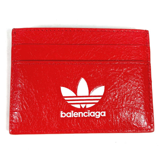 BALENCIAGA 721895 adidas collaboration business card holder, pass case, card case, leather, men's, red