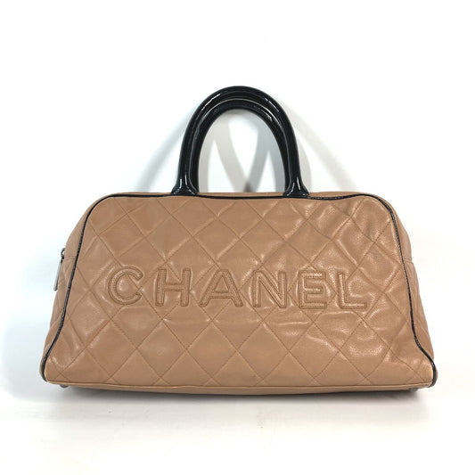 CHANEL スポーツバッグ ロゴ キルティング カバン ハンドバッグ ボストンバッグ キャビアスキン レディース ベージュ系