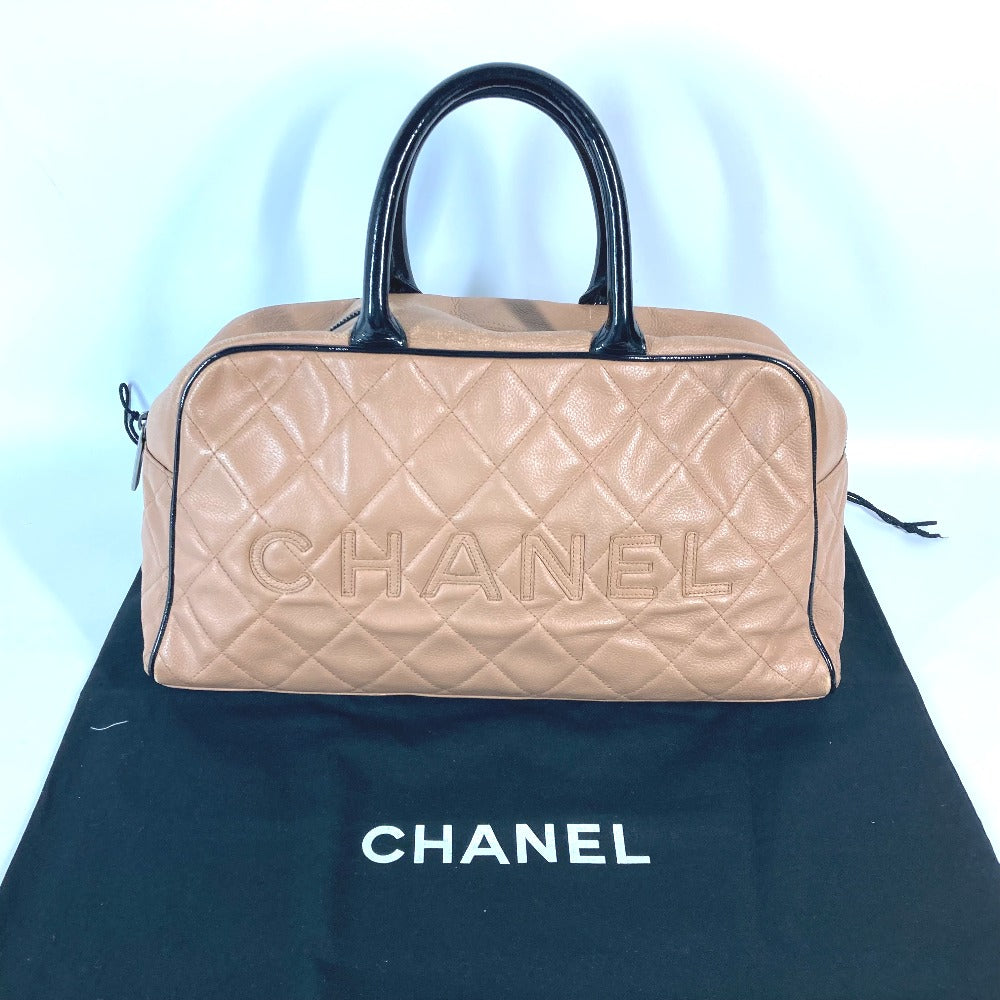 CHANEL Logo Quilted Sports Bag, Handbag, Boston Bag, Caviar Leather, Women's, Beige