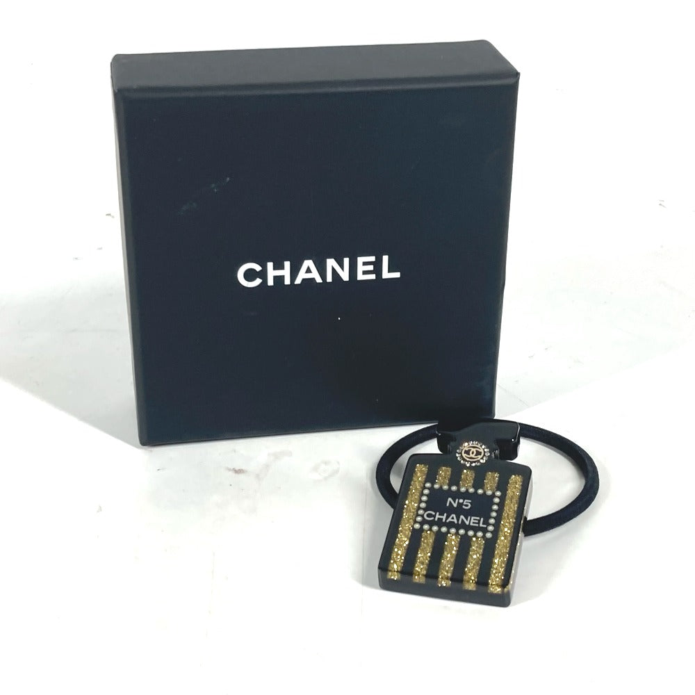 CHANEL 17A Logo perfume bottle design rhinestone glitter CC CC Mark Hair Accessories Hair rubber Plastic Black/Gold Used
