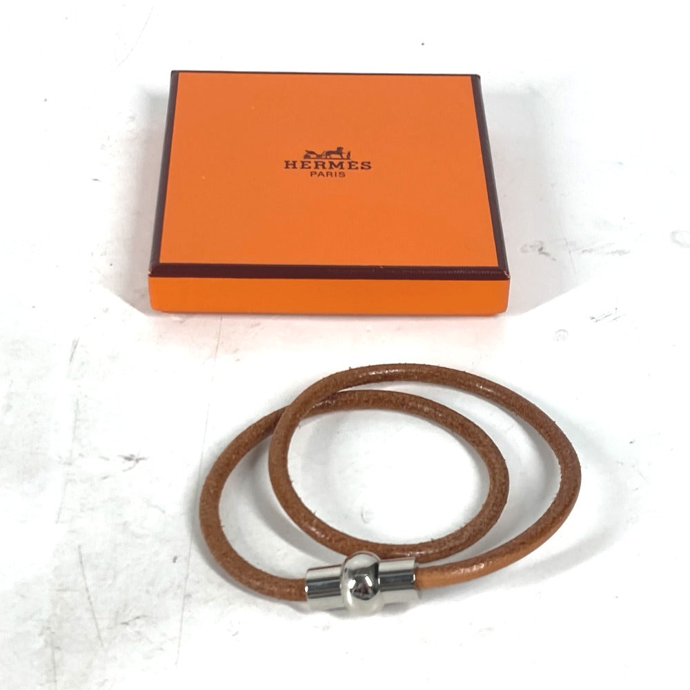 HERMES 2重ブレスレット アクセサリー チョーカー レザー ユニセックス ブラウン