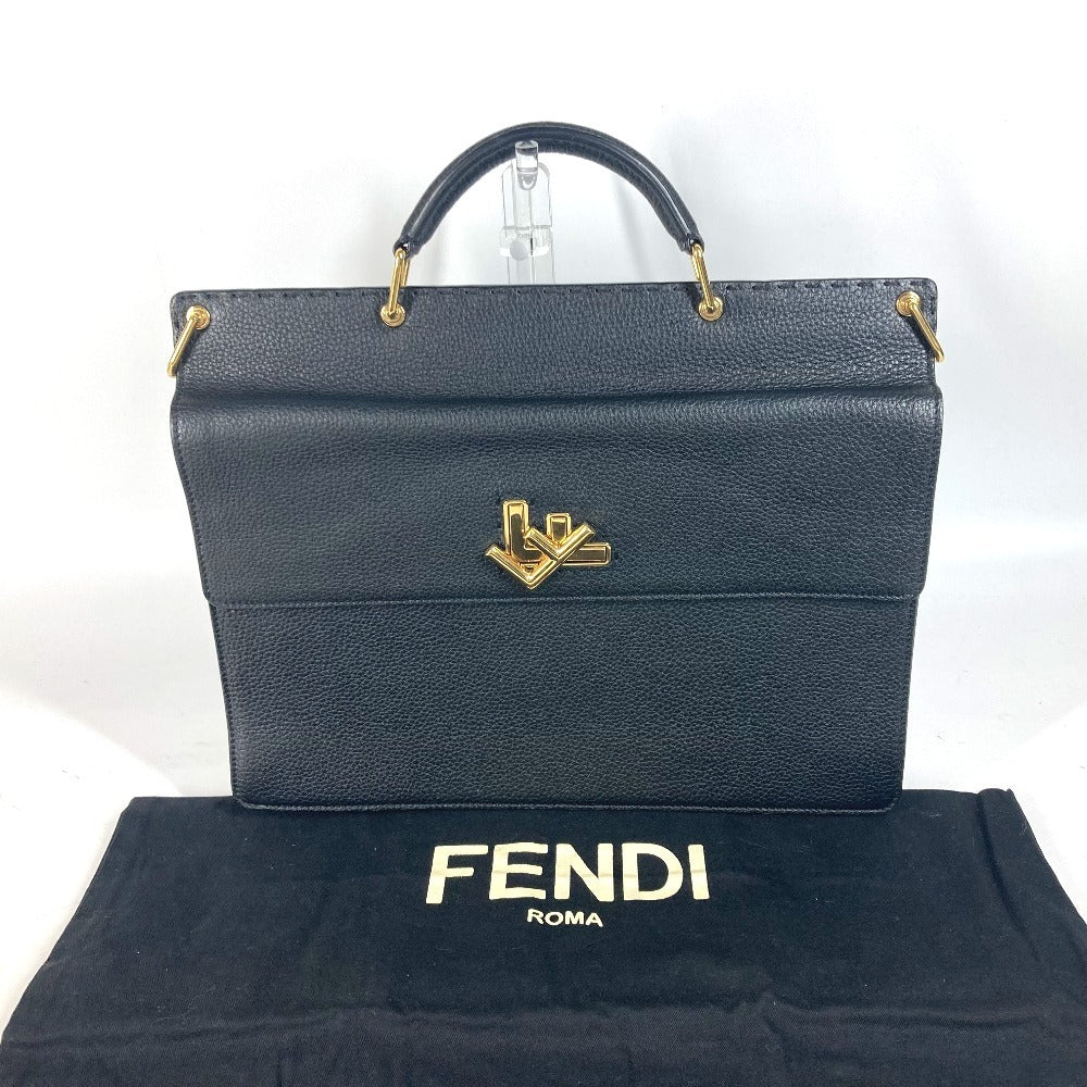FENDI 7VA462 カバン ハンドバッグ トートバッグ ブリーフケース ダブルフェイス セレリア FFターンロック ラップトップバッグ ビジネスバッグ レザー ユニセックス ブラック
