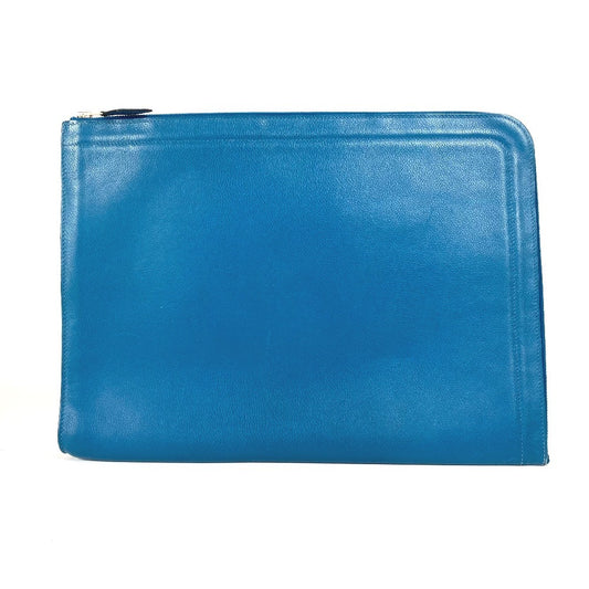 HERMES L字ファスナー カバン ポーチ セカンドバッグ クラッチバッグ レザー ユニセックス ブルー