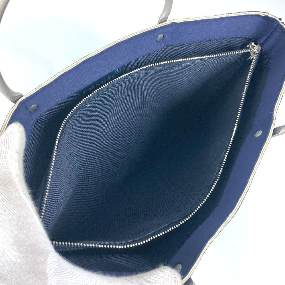 CHANEL Metal Handle Tote Bag Handbag Polyamide Women's Navy