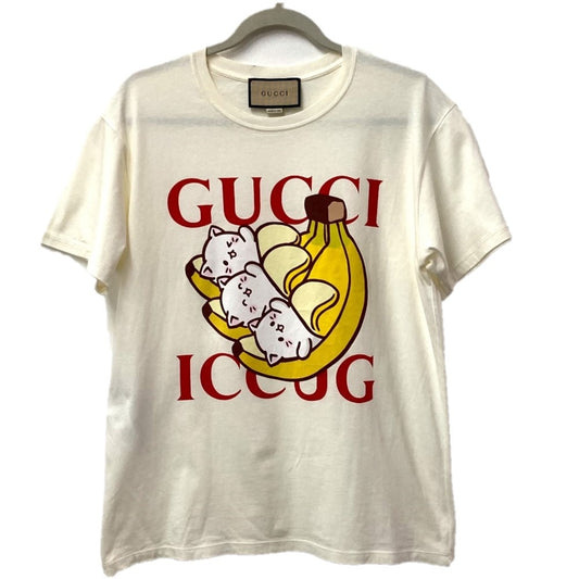GUCCI 615044 ばなにゃ キャラクター アパレル 半袖 トップス 半袖Tシャツ コットン メンズ ホワイト