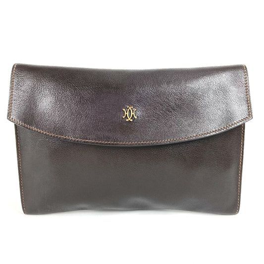 HERMES ヴィンテージ ロゴ カバン ポーチ フラップ セカンドバッグ クラッチバッグ レザー ユニセックス ブラウン