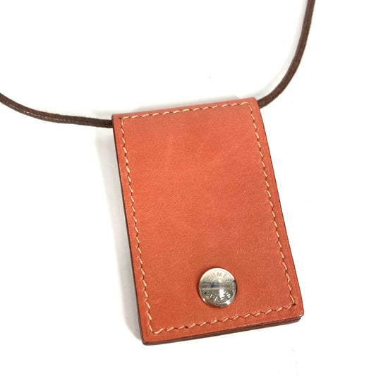 HERMES Photo Case Photo Pendant Accessories Necklace Leather pink Used