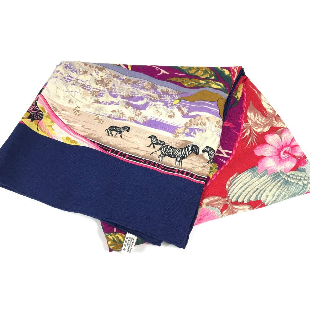 HERMES TROPIQUES Tropic Carre Jean 140 Shawl/Stole/Large Cashmere Scarf, Blue, Women's