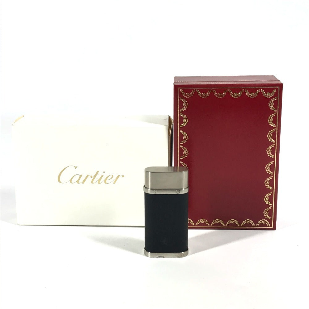 CARTIER logo Smoking tool Lighter Leather Black/Silver Used