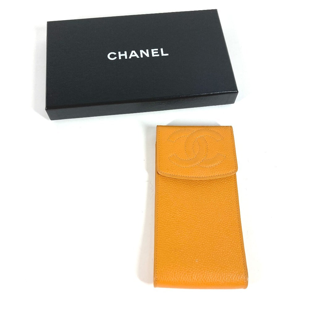 CHANEL Vintage CC Coco Mark Logo Eyeglass Case/Sunglasses Case Eyeglasses Eyewear Pouch Caviar Leather Women's Yellow