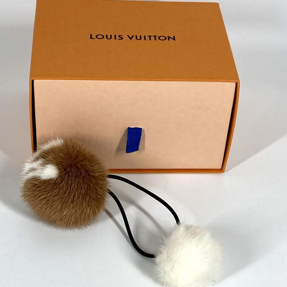 LOUIS VUITTON M77738 Logo fur Scrunchie-Vizon LV Cozy hair accessories hair ties hair bands Shush fur Marron Brown/White Used