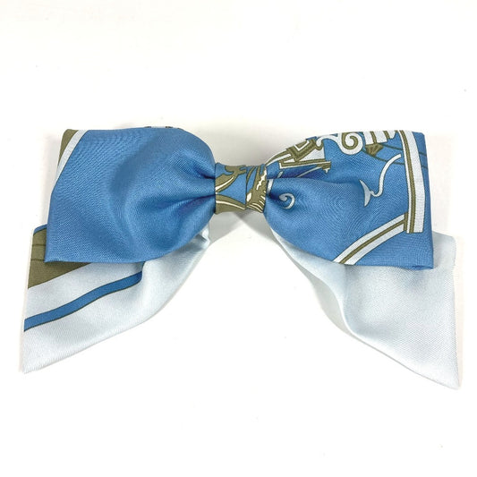HERMES Bookplate Barrette "Grenelle" Ex-Libris Hair accessories ribbon Valletta silk blue Used