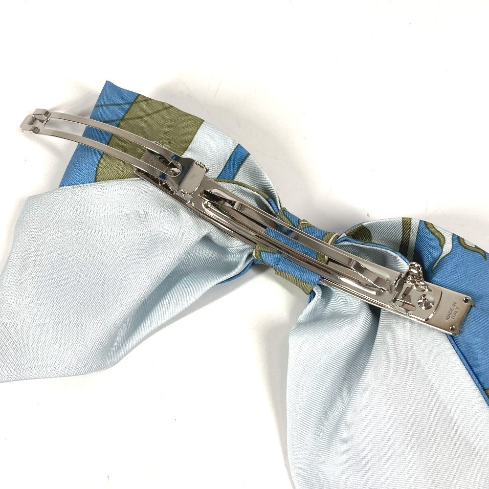 HERMES Exlibris Barrette "Grenelle" Exlibris Hair Accessory Ribbon Barrette Silk Women's Blue