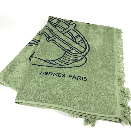 HERMES DRAP DE PLAGE YACHTING THALASSA Yachting Plage Teresa Bath towels, interior décor, throws, blankets, fringe towel cotton Green Used