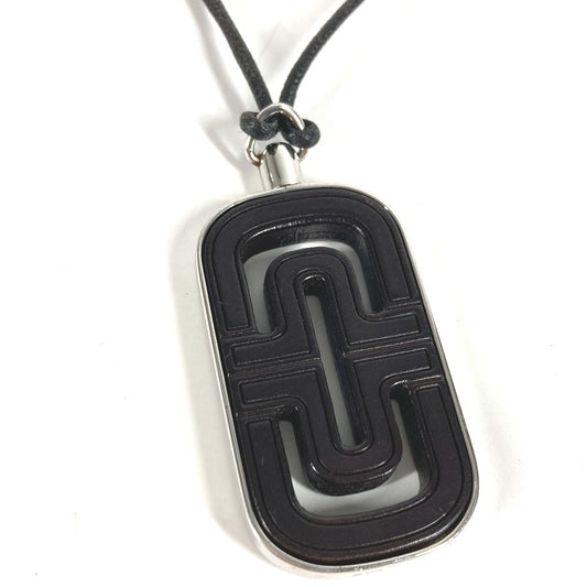 BVLGARI Choker Logo Parentesi Leather Strap Accessories Necklace Leather Black/Silver Used