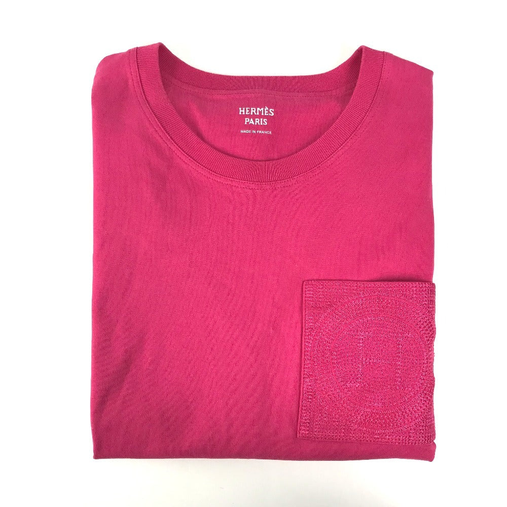 HERMES 刺繍入れ モザイク Hロゴ ポケット アパレル Tシャツワンピース ラウンドネック ワンピース コットン レディース ピンク
