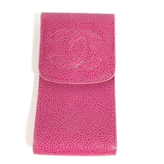 CHANEL CC ココマーク ロゴ キーリング チェーン 付き ポーチ キャビアスキン ユニセックス ピンク