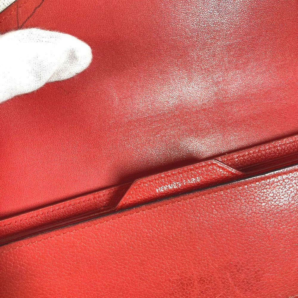 HERMES Passant Long Wallet with Coin Purse, Leather, Women's, Red