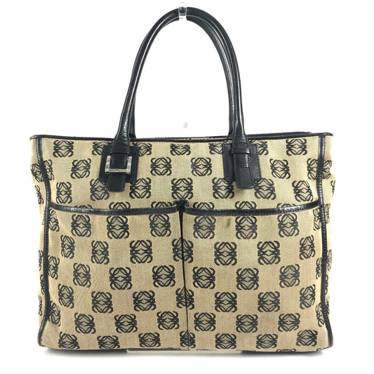 LOEWE Anagram Logo Handbag Tote Bag Business Bag Leather/Canvas Unisex Black