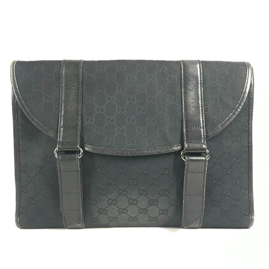 GUCCI 145852 Logo GG Bag Pouch Flap Second Bag Clutch Bag GG Canvas/Leather Unisex Black