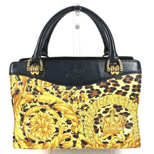VERSACE ヴィンテージ レオパード 豹 ヒョウ カバン トートバッグ ハンドバッグ PVC/レザー レディース イエロー