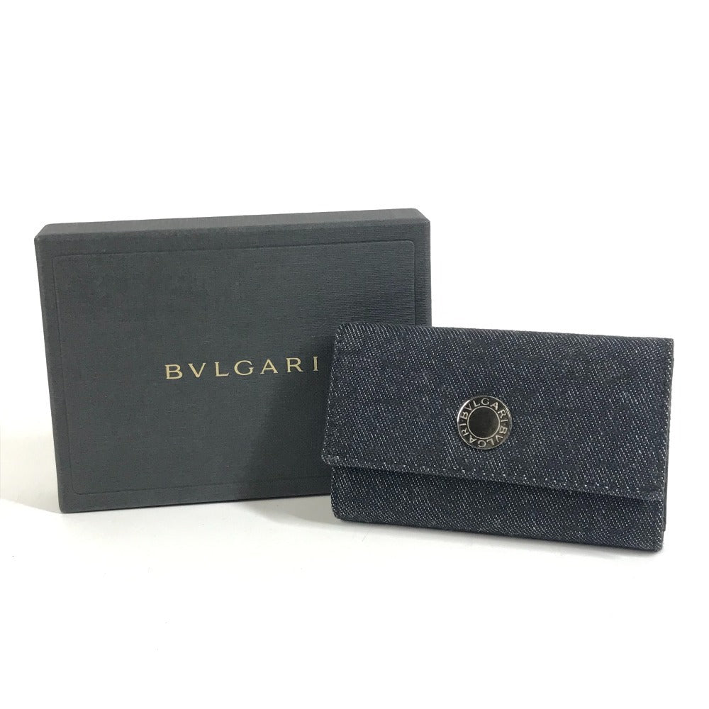 BVLGARI โลโก้ เดนิม พวงกุญแจ 6 ห่วง 6P คีย์เคส เดนิม ยูนิเซ็กส์ สีดำ