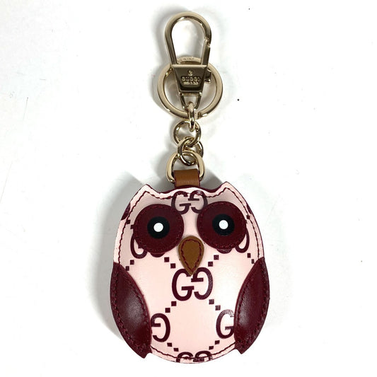 GUCCI 821813 พวงกุญแจห้อยกระเป๋ารูปนกฮูก GG Emblem วัสดุหนัง สีชมพู สำหรับผู้ชายและผู้หญิง