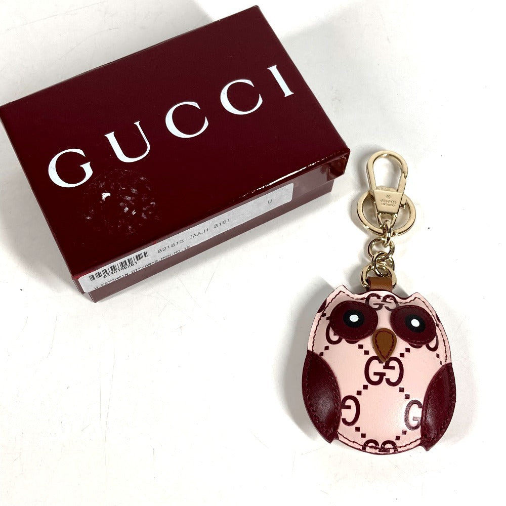 GUCCI 821813 GG Emblem Owl Shape Bag Charm Bag Charm Keyholder Leather Unisex Pink
