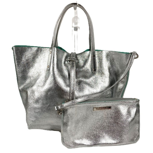 TIFFANY&Co. ポーチ付き ロゴ リバーシブル 肩掛け カバン トートバッグ ハンドバッグ ショルダーバッグ レザー ユニセックス シルバー