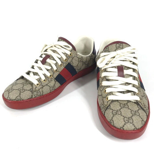 GUCCI 429445 GG Supreme logo shoes shoe laces sneakers GG Supreme Canvas Beige/Red Used