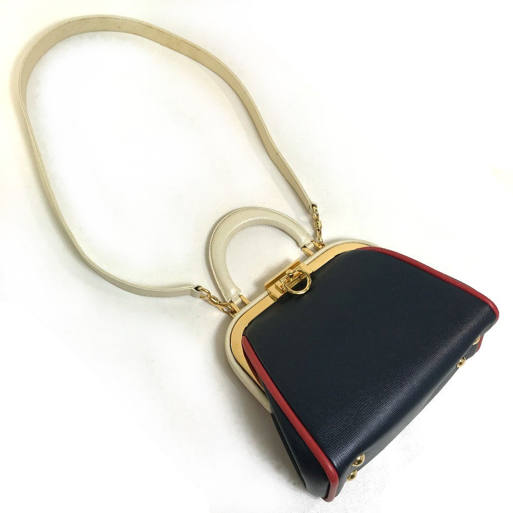Christian Dior Tricolor Vintage Clasp Purse Bag, 2-Way Shoulder Bag/Handbag, Leather, Women's, Navy, White, and Red
