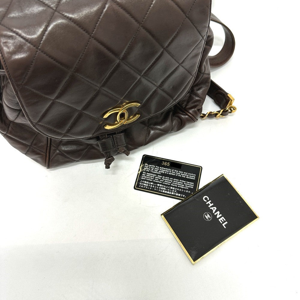 CHANEL CC ココマーク マトラッセ キルティング チェーン バックパック カバン リュックサック ラムスキン レディース ブラウン