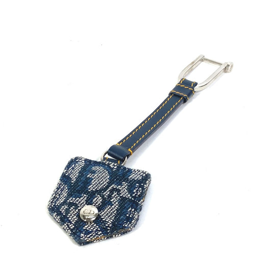 Dior トロッター CD ロゴ キーホルダー バッグチャーム キーリング チャーム キャンバス/レザー レディース ネイビー