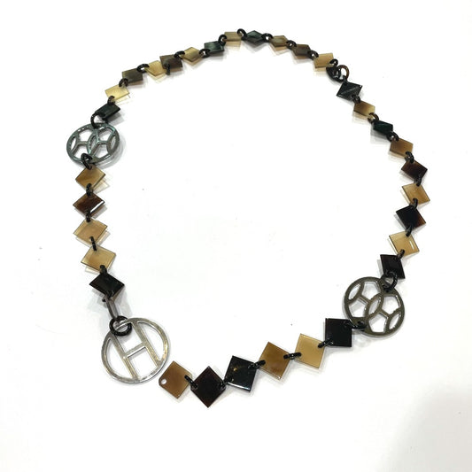 HERMES H Logo Diva DEVA Accessory Fashion Necklace Buffalo Horn Women's Brown