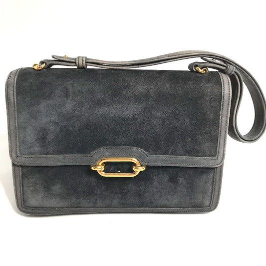 HERMES 肩掛け ヴィンテージ フォンスベル 24 ハンドバッグ カバン ショルダーバッグ スエード レディース グレー系/ネイビー系