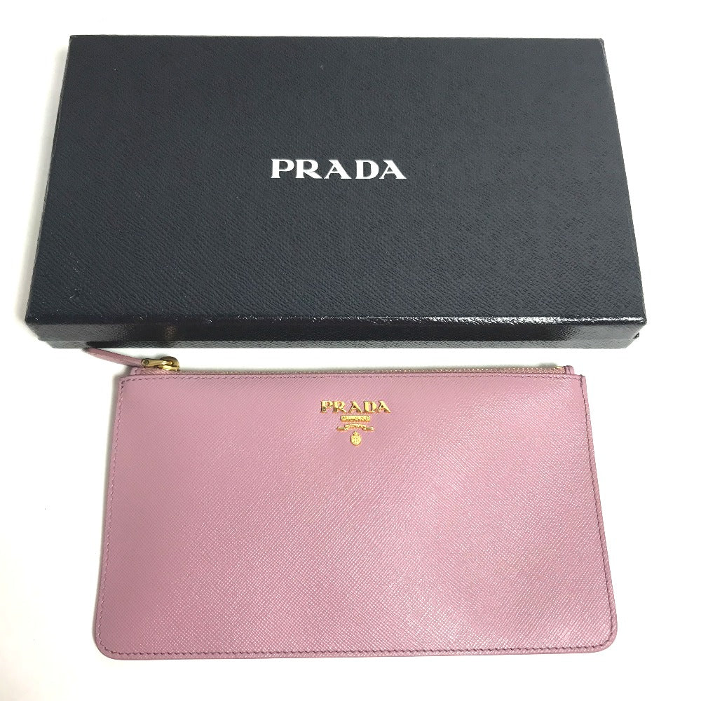 PRADA Logo Makeup Pouch, Flat Cosmetic Pouch, Saffiano Leather, Women's, Pink