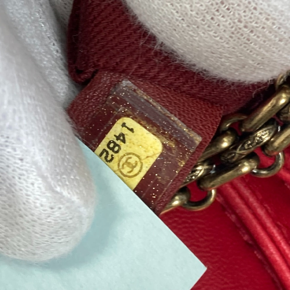 CHANEL CC Coco Mark Matelasse Quilted Mini Boston Bag with Double Chain, Lambskin, Women's, Red