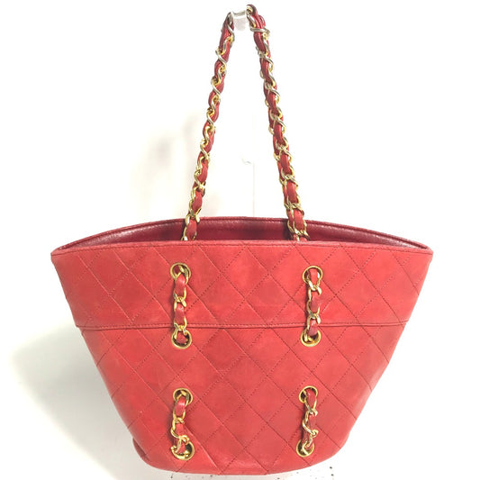 CHANEL ヴィンテージ マトラッセ キルティング チェーン 肩掛け ハンドバッグ ショルダーバッグ ラムスキン レディース レッド