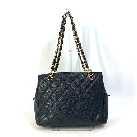 CHANEL CC ココマーク マトラッセ キルティング Wチェーン トートバッグ カバン ショルダーバッグ キャビアスキン レディース ブラック
