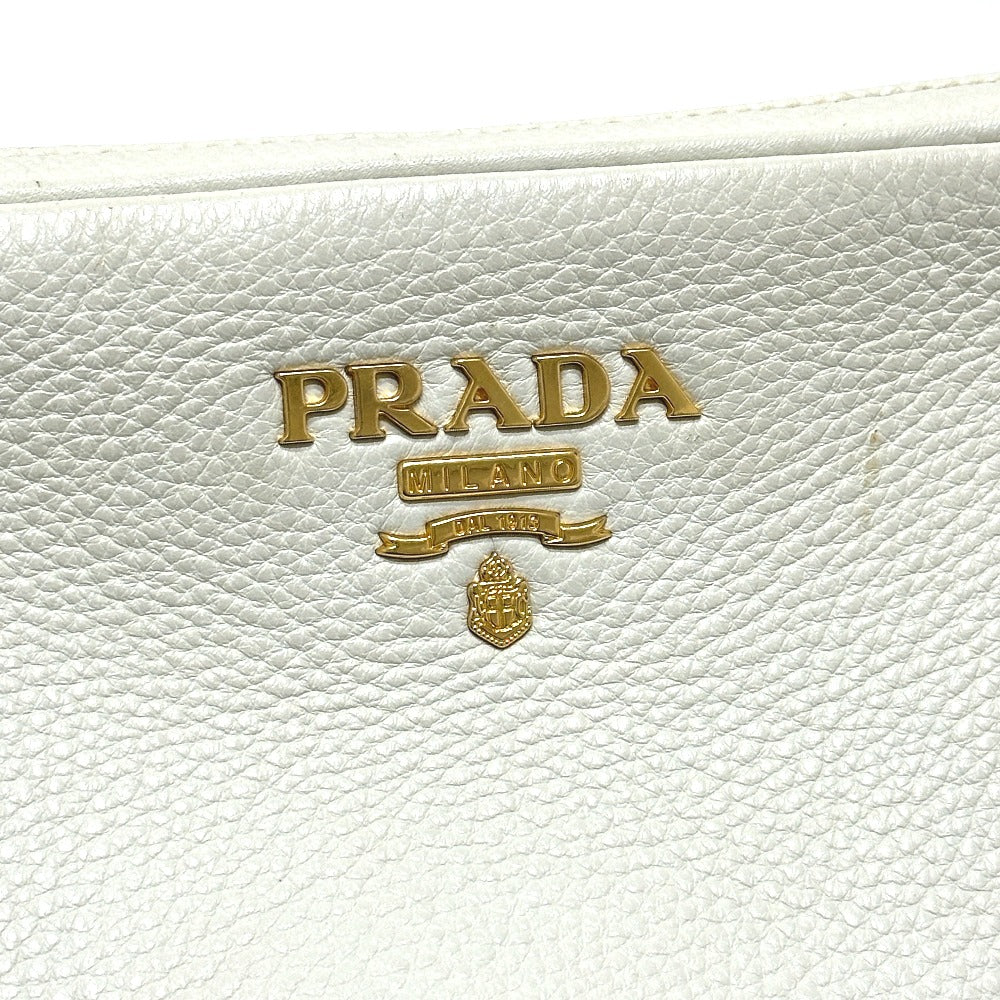 PRADA 斜め掛け ポシェット カバン ロゴ Wファスナーバッグ ショルダーバッグ レザー レディース ホワイト