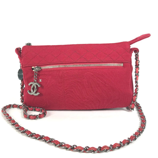 CHANEL ポシェット CC ココマーク マトラッセ キルティング カバン 斜め掛け ショルダーバッグ コットン レディース レッド