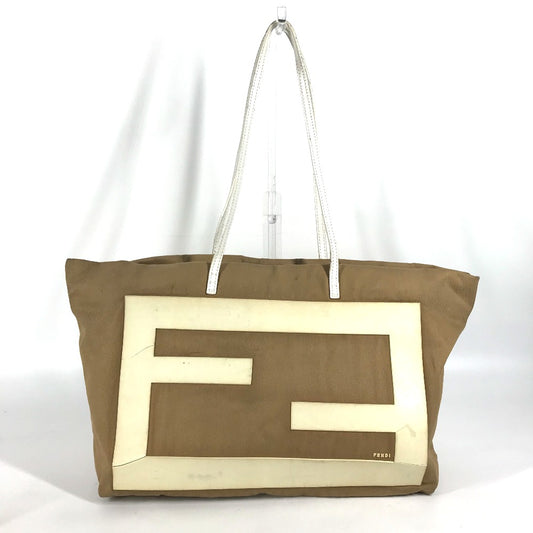 FENDI 8BH185 FFロゴ ビッグロゴ トートバッグ カバン 肩掛け ショルダーバッグ キャンバス レディース ベージュ