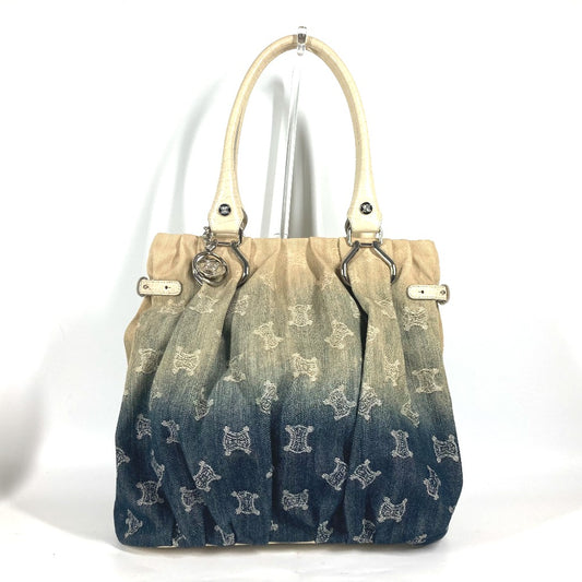 CELINE Macadam Logo Denim Gradient Shoulder Bag/Tote Bag in Leather/Canvas, White