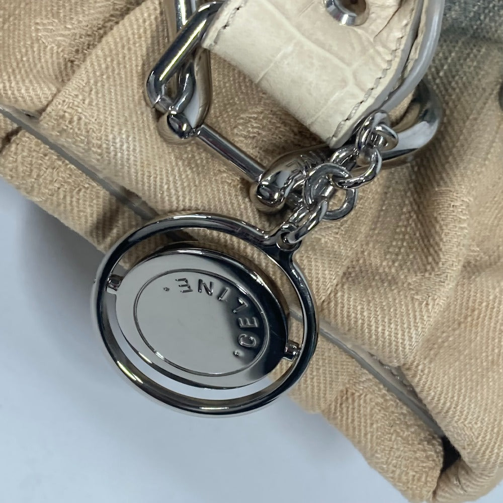 CELINE マカダム ロゴ デニム グラデーション カバン ショルダーバッグ トートバッグ レザー/キャンバス レディース ホワイト