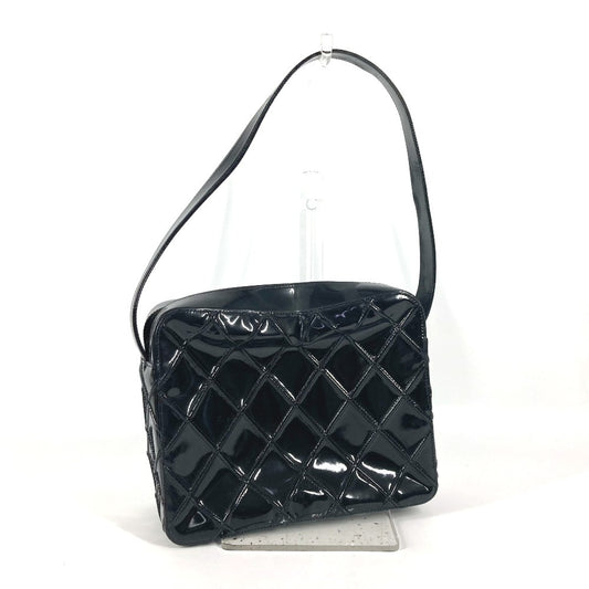 CHANEL ヴィンテージ キルティング マトラッセ カバン 肩掛け ボックス ハンドバッグ ショルダーバッグ パテントレザー レディース ブラック