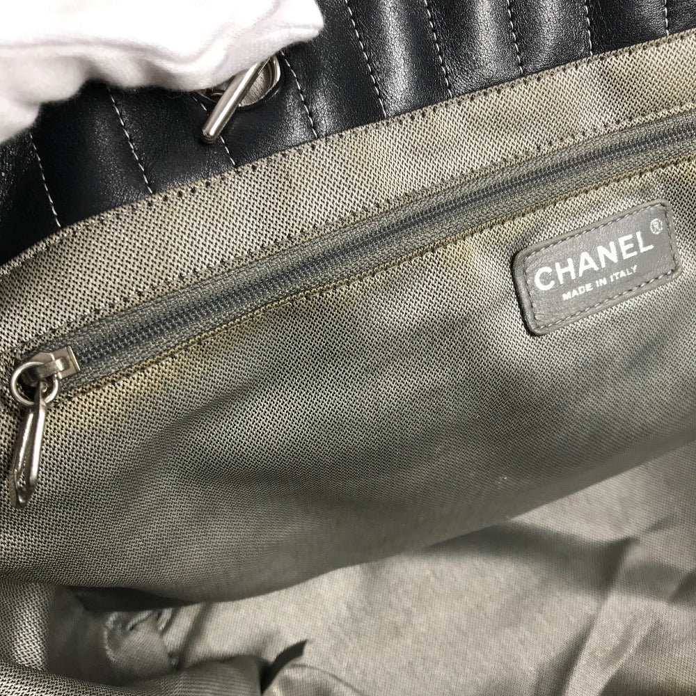 CHANEL CC ココマーク ロゴ ストライプ Wチェーン 肩掛け トートバッグ カバン バッグ ショルダーバッグ レザー レディース ブラック