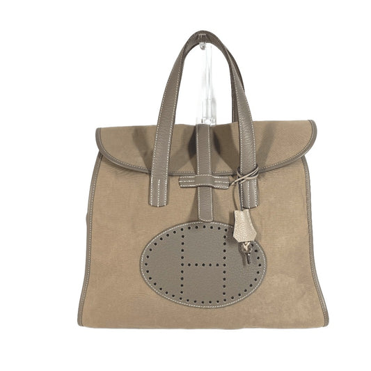 HERMES パンチング H ロゴ フードゥ トートバッグ カバン ボストンバッグ ハンドバッグ レザー/キャンバス ユニセックス グレー